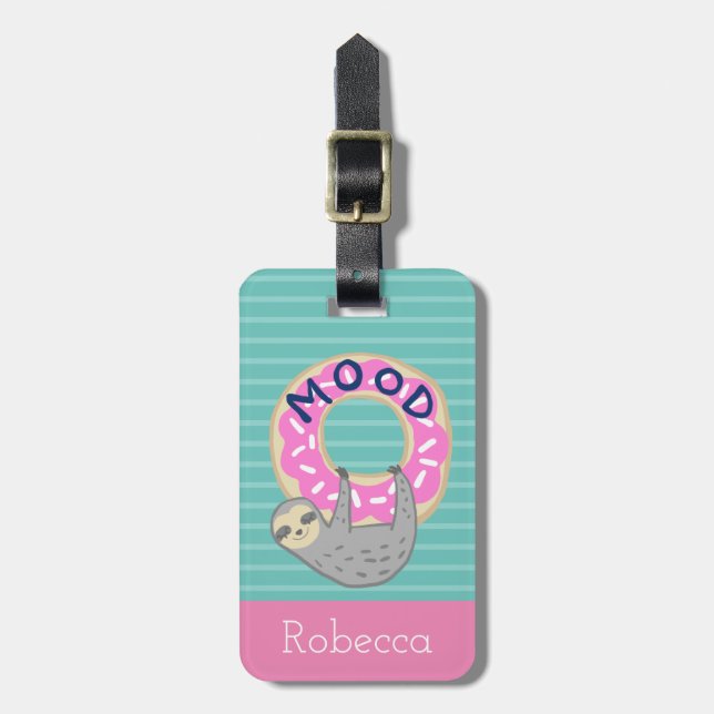 Mood Cute Sloth & Rosa Sprinkled Donut Bagagebricka (Vertikal Framsida)