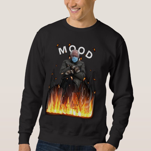 Mood Funny Bernie Sanders Mittens Flames Meme Lång Ärmad Tröja (Framsida)