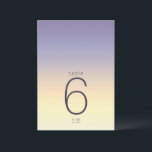 Mood Gradient Bröllop Bord Indigo Sunset ID741 Inbjudningar<br><div class="desc">Bakgrunden till alla biet i denna minimalistiska bröllop-uppsättning är en öga-fångstgradient av färg från indigo till persiko och palmast gult. Det bröllop bordsnummer-kort som visas här har ett slimmat, modernt layout och contemporary sans serif-teckensnitt för att öka dess attraktionskraft. Lägg enkelt till datum för bordsnummer, initialer och bröllop med hjälp...</div>