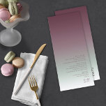 Mood Gradient Bröllop Burgundy Mist ID741 Meny<br><div class="desc">Bakgrunden till biet i denna minimalistiska bröllop-uppsättning är en öga-fångstgradient av färg från mörk burgundi genom mjuk grönt till vitt. Det här menykortet i bröllop har ett slimmat, modernt layout och contemporary sans serif-teckensnitt för att öka dess attraktionskraft. Lägg enkelt till menyval, initialer och bröllop med hjälp av den angivna...</div>