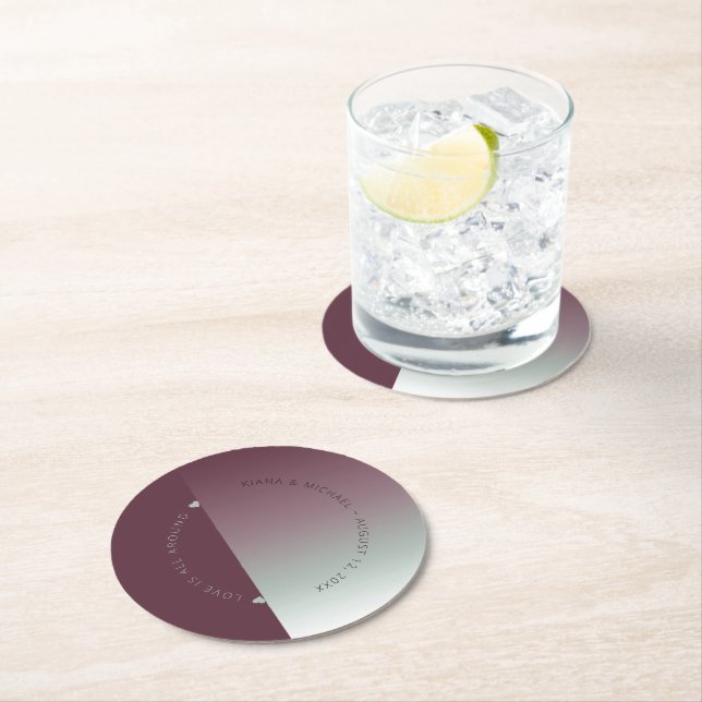 Mood Gradient Bröllop Burgundy Mist ID741 Underlägg Papper Rund (Insitu)