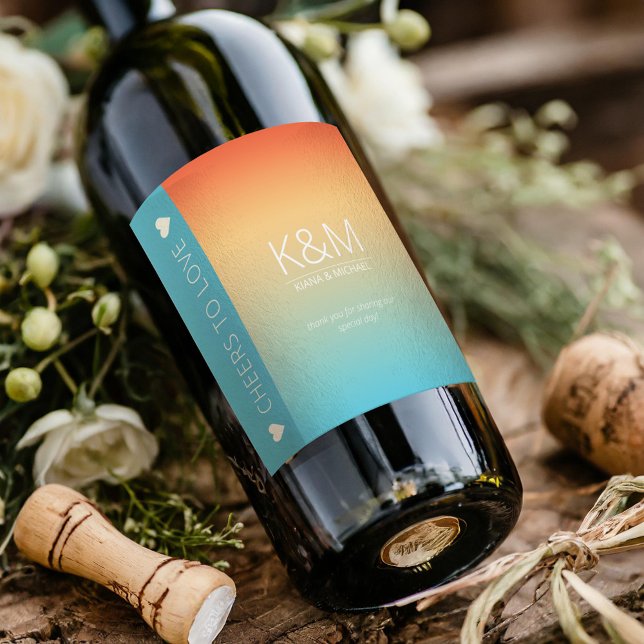 Mood Gradient Bröllop Cheers Tropical Himlar ID741 Vinflaska Etikett (Skapare uppladdad)