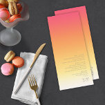 Mood Gradient Bröllop Hett, sommar-ID741 Meny<br><div class="desc">Bakgrunden till biet i denna minimalistiska bröllop-uppsättning är en öga-fångstgradient av färg från djupt ro rosa genom tangeriner och gult till vitt. Det här menykortet i bröllop har ett slimmat, modernt layout och contemporary sans serif-teckensnitt för att öka dess attraktionskraft. Lägg enkelt till menyval, initialer och bröllop med hjälp av...</div>