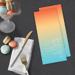 Mood Gradient Bröllop Tropical Himlar ID741 Meny<br><div class="desc">Bakgrunden till biet i denna minimalistiska bröllop-sats är en öga-fångstgradient av färg från orange via smörets gult till turkos. Det här menykortet i bröllop har ett slimmat, modernt layout och contemporary sans serif-teckensnitt för att öka dess attraktionskraft. Lägg enkelt till menyval, initialer och bröllop med hjälp av den angivna mallen....</div>