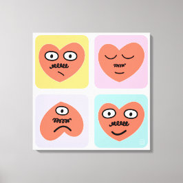 Mood Hearts - Fyra olika Ansikte Canvastryck