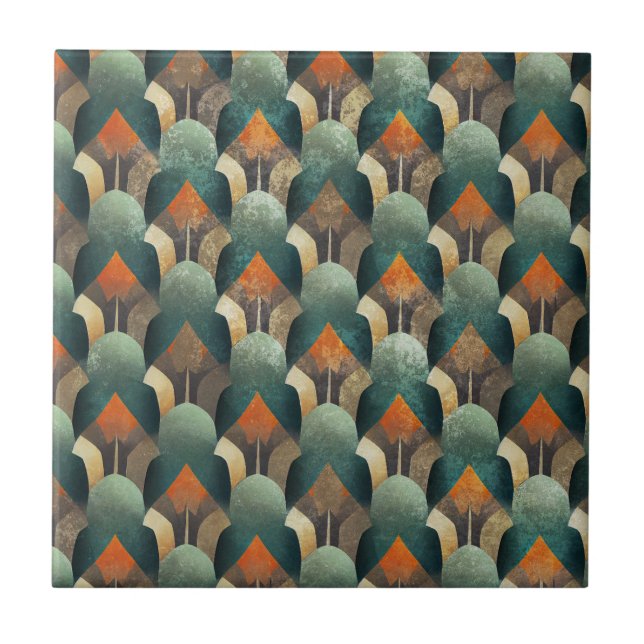 Moodfull Art Deco Turkos & Kolgrå Geometrisk Desig Kakelplatta (Framsidan)