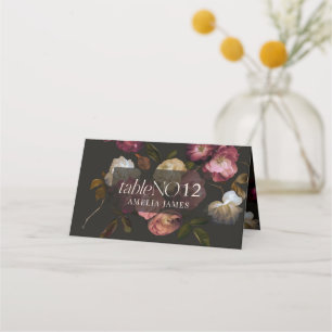 Moodfull Blommig Bröllop Dark Romantic Svart Burgu Placeringskort