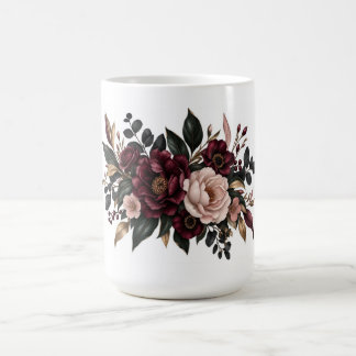 Moodfull burgunder & guld höstblommig arrangemang kaffemugg