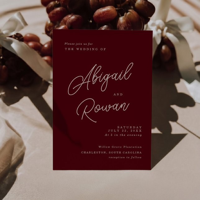 Moodfull Burgundy Damminst Rosa Minimal Bröllop Inbjudningar (Skapare uppladdad)