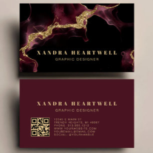 Moodfull Burgundy Guld Glitter Bläck Abstrakt QR-k Visitkort