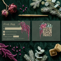 Moodfull Djupgrön Blommig QR-kod Bröllopsanmälan