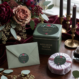 Moodfull Djupgrön Elegant Blommig Bröllop Runt Klistermärke