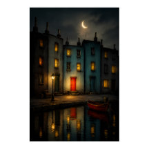 Moodfull Kanal Nattlandskap Väggkonst Poster