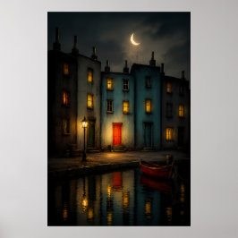 Moodfull Kanal Nattlandskap Väggkonst Poster