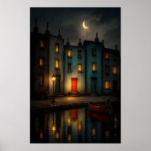 Moodfull Kanal Nattlandskap Väggkonst Poster