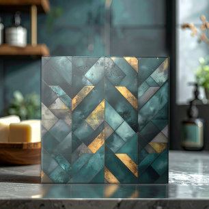 Moodfull Modern Mosaik Mörkgrön Guld ID1185 Kakelplatta