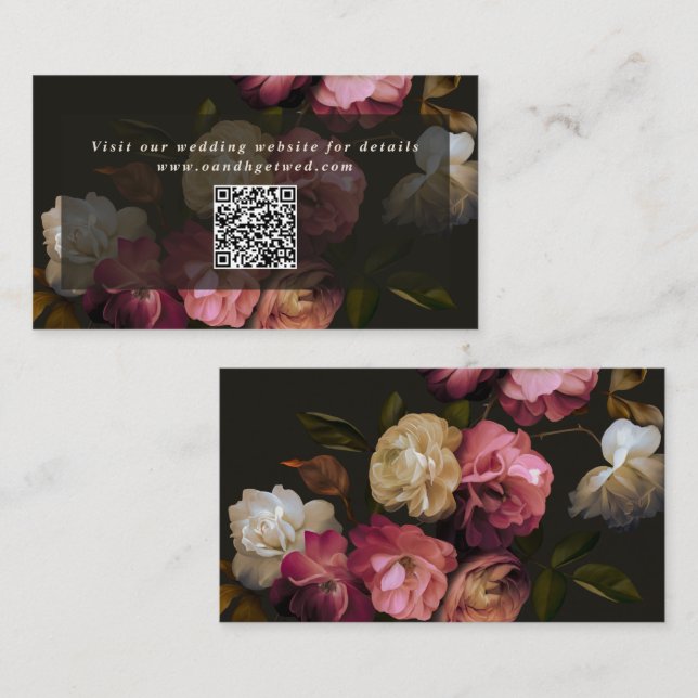 Moodfull Mörk Blommig Bröllopswebbplats QR-kod Tilläggskort (Fram/baksida)
