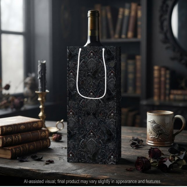 Moodfull Onyx Barock Korp (Baroque raven wine bottle gift bag for dark academia fans and gothic dinner parties.)