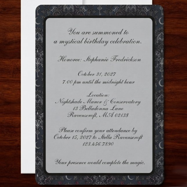 Moodfull Onyx Gotisk Damask Korp Inbjudningar (Moody gothic birthday invitation for dark academia lovers celebrating a special milestone.)