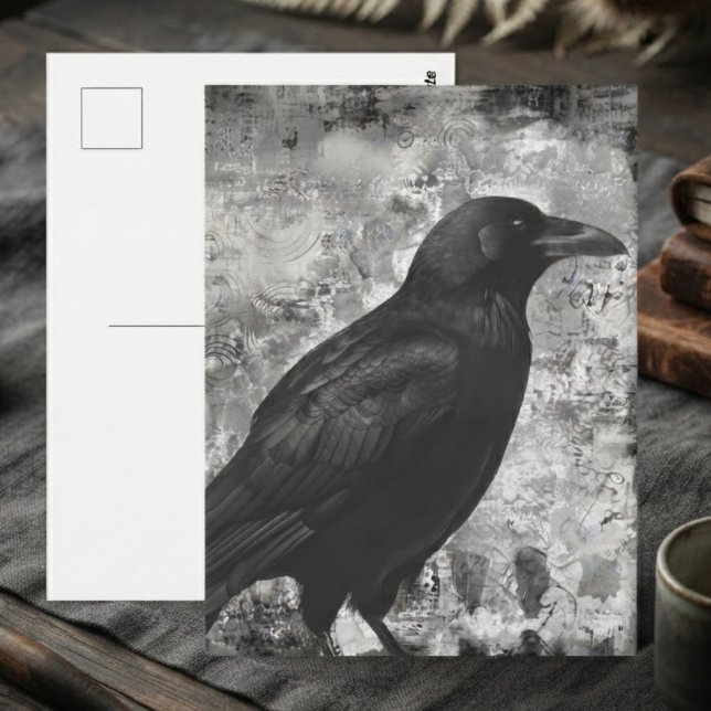 Moodfull Onyx Gotisk Nött Korp Vykort (Onyx raven postcard for dark academia fans and Halloween decor.)