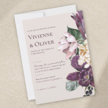 Moodfull Plommonorkidé Blommig Bröllopsinbjudan