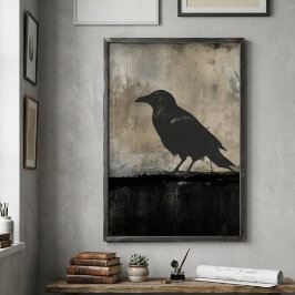 Moodfull silhuett av korp, mörk minimalistisk kons poster