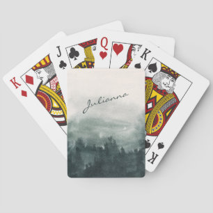 Moodfull Skog i Vattenfärg med Anpassad Namnskript Casinokort