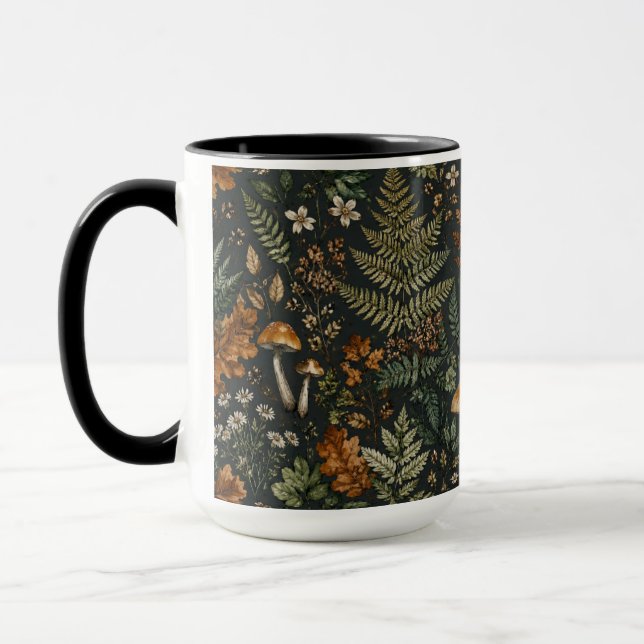 Moodfull Skogssvamp Fern Sömlös Svart Kaffe M Mugg (Vänster)