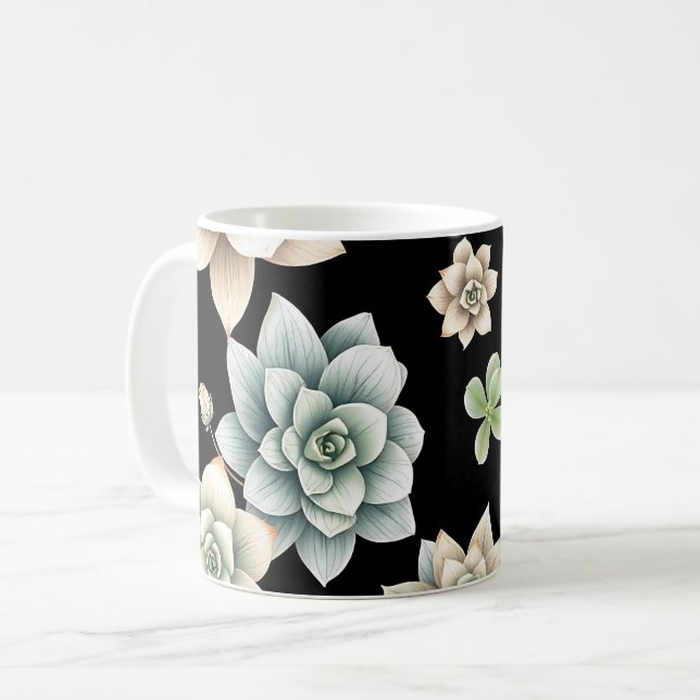 Moodfull Sukkulent Rosett Svart Botanisk Lyx  Kaffemugg (Framsida vänster)