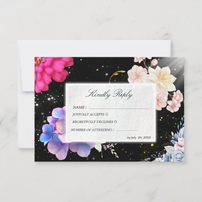 Moodfull svart blomsterbröllop RSVP-kort OSA Kort (Framsida)