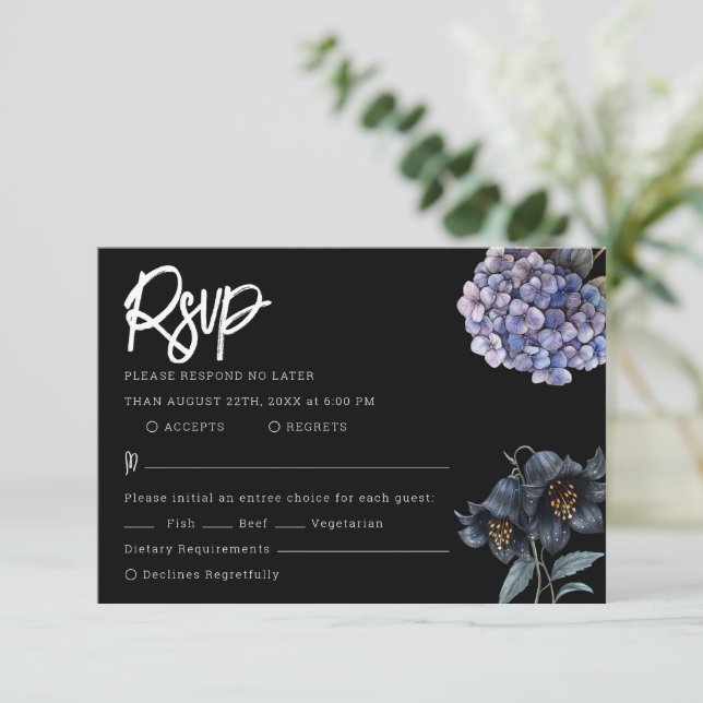 Moodfull svart blomstergrafik klassisk typografi b OSA kort (Stående Fram)