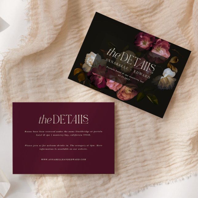 Moodfulla Blommiga Bröllopsdetaljer Burgunder & Sv Tilläggskort (Skapare uppladdad)