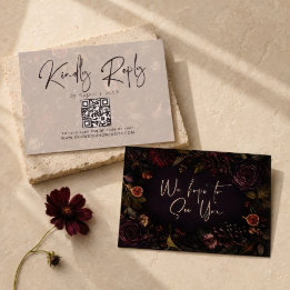 Moodfulla Burgundy Botaniska Blommiga QR-kod RSVP OSA Kort