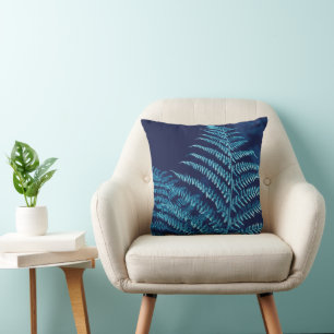 Moodfulla cyan och blå ormbunks cyanotyp inspirera kudde