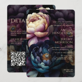 Moodfulla färgglada blommor med QR-kod Inbjudningar