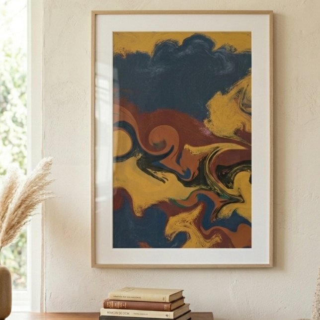 Moodfulla jordtons flytande abstrakta virvlar poster (An organic wabi-sabi swirl poster for a new homeowner celebrating a cozy housewarming milestone.)