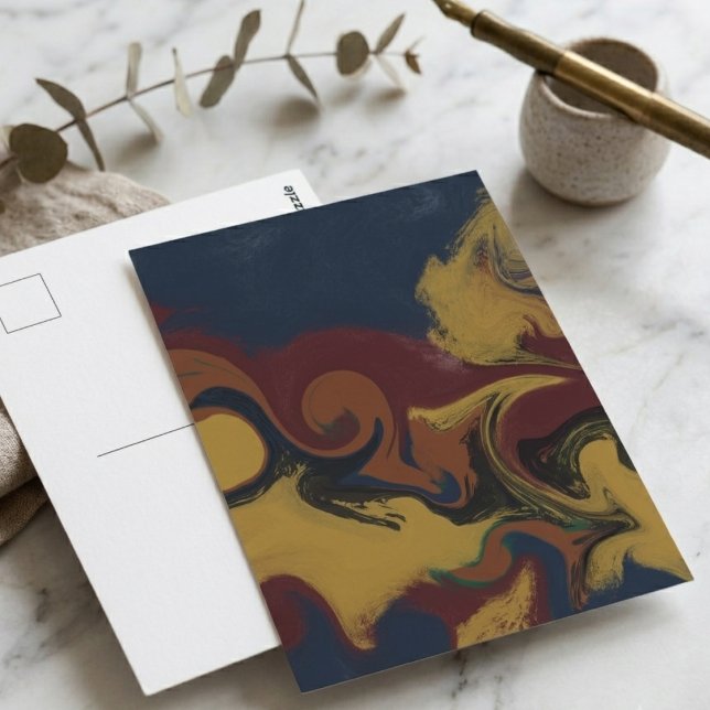 Moodfulla jordtons flytande abstrakta virvlar vykort (Sophisticated fluid abstract art for beautiful, standout correspondence.)