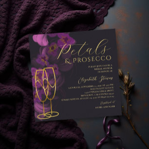 Moodfulla lila orkidéblad Prosecco bröllopsdusch Inbjudningar
