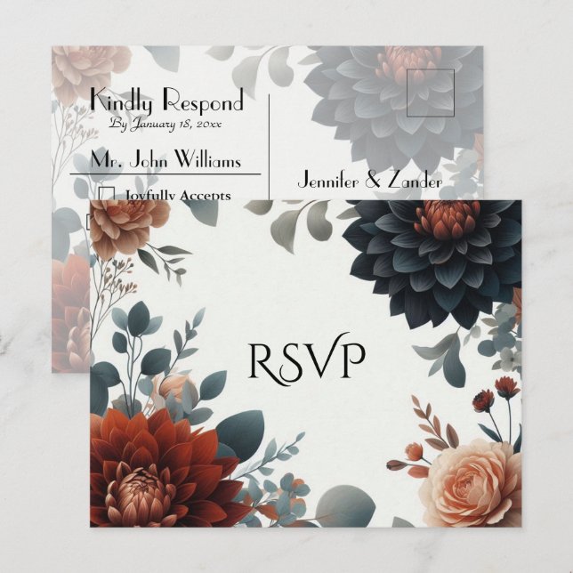 Moodfulla Rustika Höstblommor Bröllops RSVP Inbjudan Vykort (Fram/baksida)