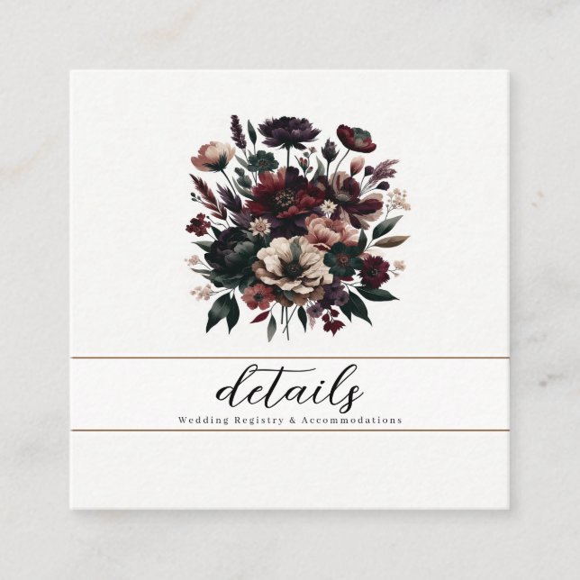 Moodfulla Rustika Trädgårdsblommor Bohemsk Bröllop Fyrkantigt Visitkort (Framsida)