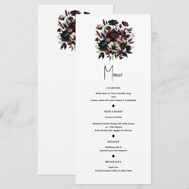 Moodfulla Rustika Trädgårdsblommor Boho Bröllopsme Meny (Fram/baksida)