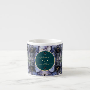 Moodfulla svarta blommiga klassiska parnamn Bröllo Espressomugg