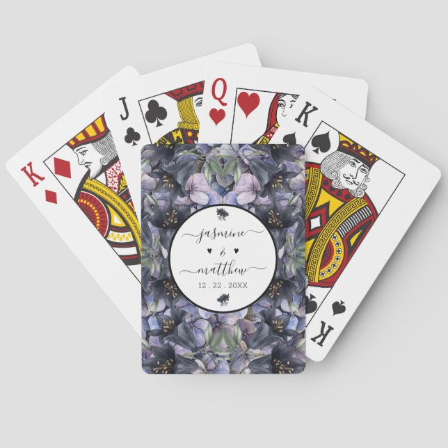 Moodfulla svarta blomstermönster klassiska parnamn casinokort (Baksidan)