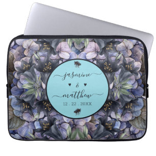 Moodfulla svarta blomstermönster klassiska parnamn laptop fodral