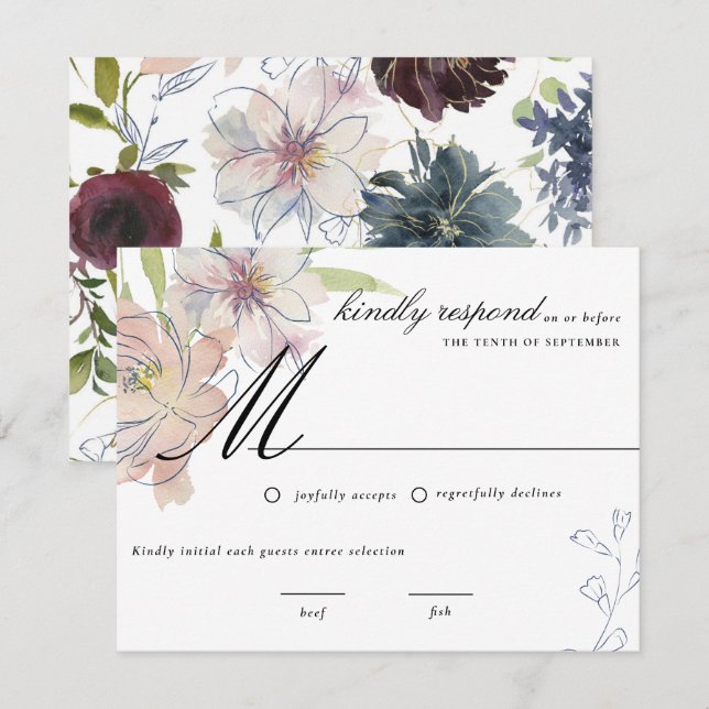 Moodfullt Juvelton Floral Bröllop RSVP Inbjudningar (Fram/baksida)