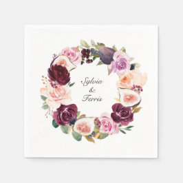 Moodfullt lila blomster- och fikonkran Namn Bröllo Pappersservett