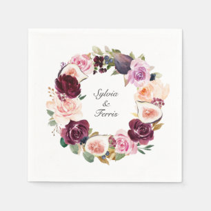 Moodfullt lila blomster- och fikonkran Namn Bröllo Pappersservett