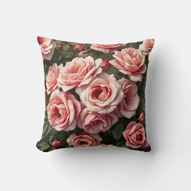 Moodfullt Rosa Rosenträdgårdsmönster Kudde (Framsida)
