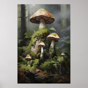 Moodfullt Skogs Svamp tryck, Botanisk Mörk Poster