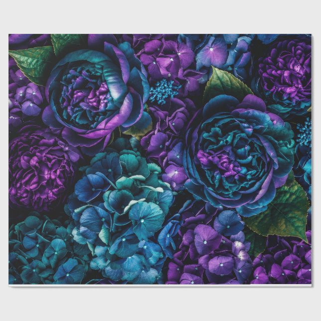 Moodfullt teal- och lila blommönstrat presentpappe presentpapper (Platt)